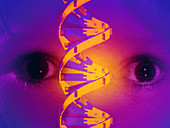 Computer graphic,DNA double helix and child eyes