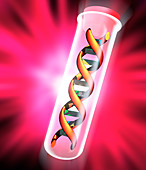 Computer artwork of a DNA sample in a test tube