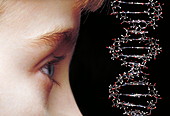 Young child's face and DNA molecule