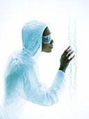 Biotechnologist in sterile clothing