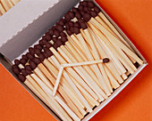 Wooden safety matches in an open box