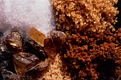 Macrophoto of different types of sugar