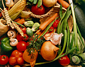Assortment of salad vegetables and fruits
