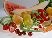 Collection of summer fruits and vegetables