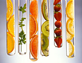 Vitamin C-rich foods presented in test tu