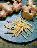 Cut ginger on a plate