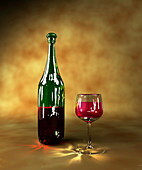 Red wine bottle and glass,artwork
