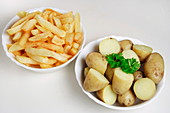 Bowls of chips and new potatoes