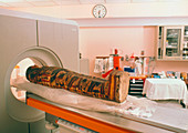 Egyptian mummy undergoing CT scan