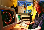 Researcher using an X-ray diffractometer