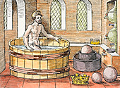 Coloured artwork of Archimedes in his bath