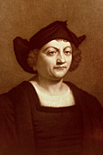 Sepia engraving of Christopher Columbus