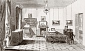Engraving of interior of Faraday's study