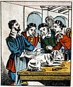Harvey dissecting blood circulation,1619