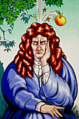 Cartoon of Isaac Newton,celebrating Principia