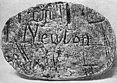 Newton's signature on a stone