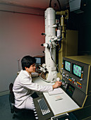 Scientist using STEM microscope