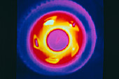 256-colour thermogram of a car's front wheel