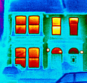 Thermogram showing heat loss from a house