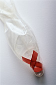 Condom and AIDS ribbon
