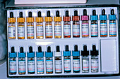 Array of allergy testing bottles