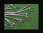 Handles from an assortment of surgical forceps