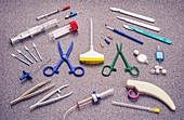 Assortment of disposable plastic medical items