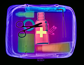 Coloured X-ray of a first aid kit