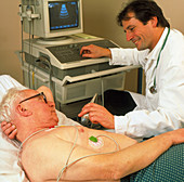 Man undergoing echocardiography of heart