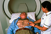 Patient preparing for an EBT scan