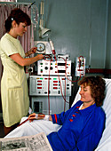 Female patient being prepared for kidney machine