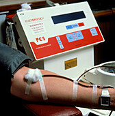 Blood donor at London transfusion centre