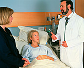 Doctor,patient & relative in hospital room