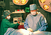 Surgeon performing sentinel node biopsy