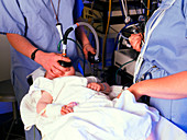 Infant having anaesthetic pre cardiac catheter