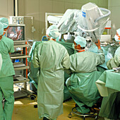 Neurosurgeon performing brain microsurgery