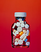 Bottle of assorted pills,capsules and tablets