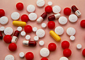 Assortment of antibiotic pills and tablets