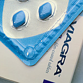 Blue Viagra pills in bubble packaging
