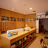 Interior of Chinese traditional pharmacy in Japan