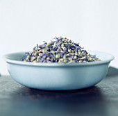 Lavender blooms in a bowl