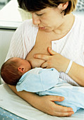 Mother breast-feeding her premature baby