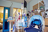 Unwell baby girl in hospital