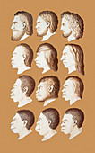 Twelve human faces,artwork,1870