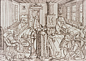 Woodcut title page,1565,ward scene