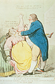 18th century caricature of a dentist with patient