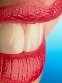 Close-up of a woman's mouth showing healthy teeth