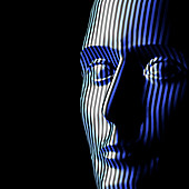 Computer artwork of a face with vertical lines