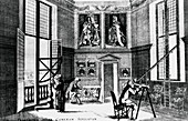 Artwork of Greenwich Observatory interior in 1676