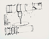 Newton's own drawing of his reflecting telescope